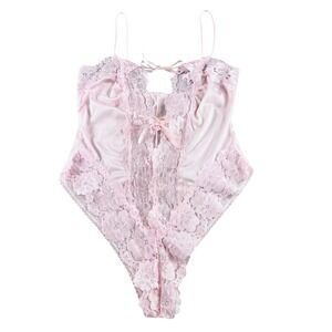 Vintage Alana Gale Pink Lace Bodysuit Teddy Medium Lingerie High Cut Y2K 90s